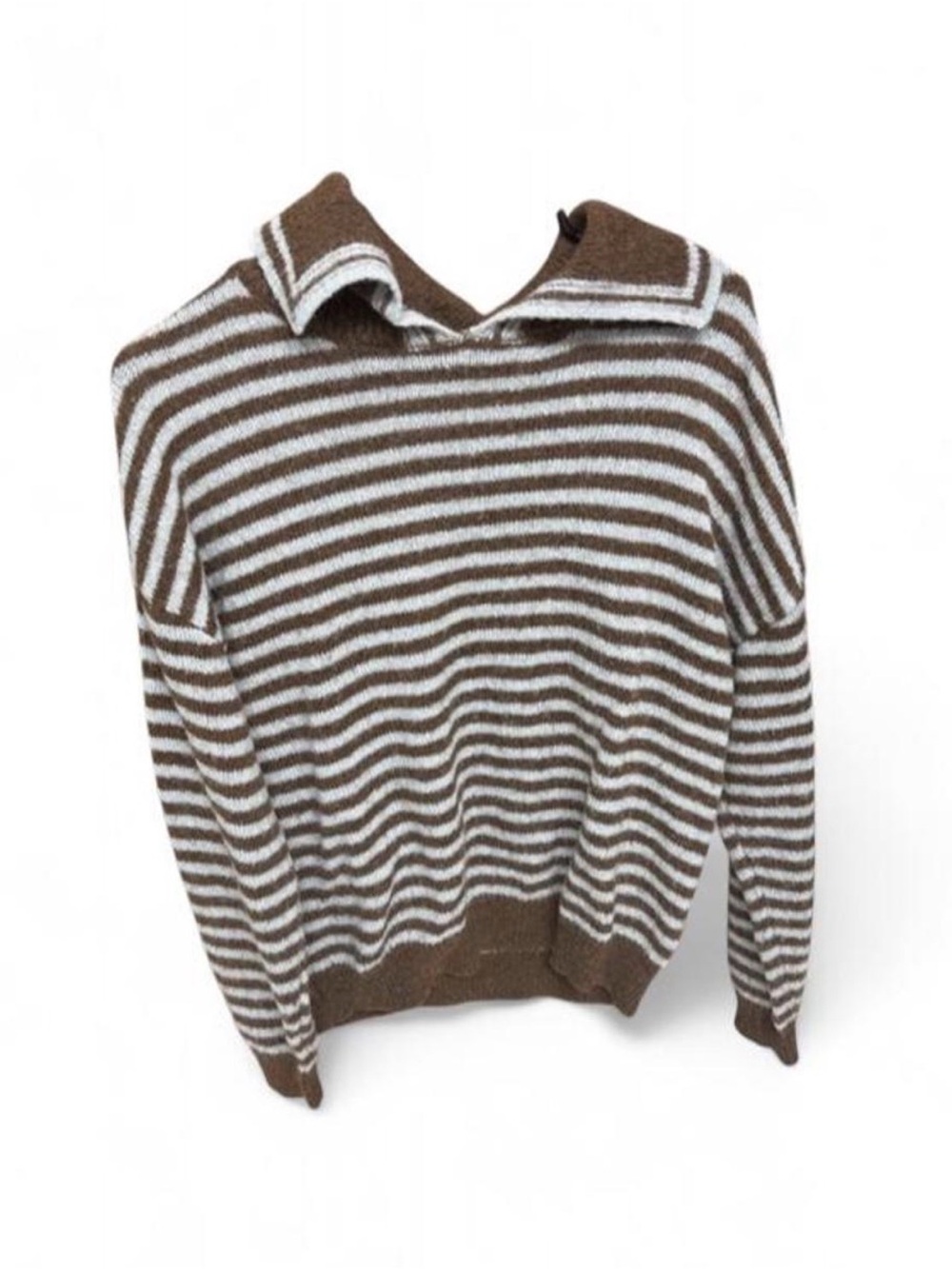 Princess Polly Brown & White Striped V‑Neck Sweater